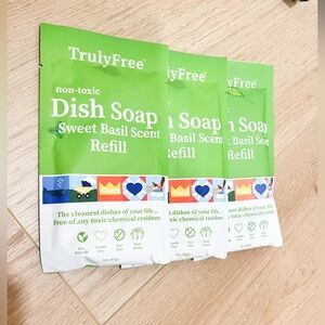 NWT: TrulyFree Sweet Basil non toxic Dish Soap Refill set of 3
